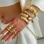 Trendy Chunky Gold Bangle – Geometric Water Drop Cuff